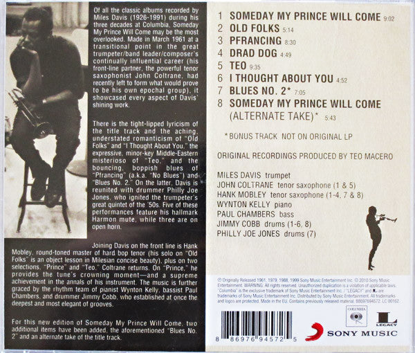 The Miles Davis Sextet : Someday My Prince Will Come (CD, Album, RE, RM)
