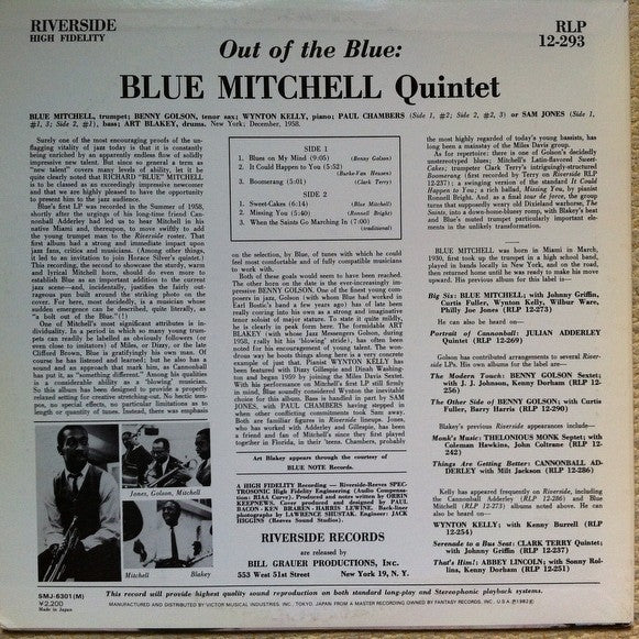 Blue Mitchell : Out Of The Blue (LP, Album, Mono, RE)