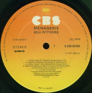 Bill Withers : Menagerie (LP, Album)