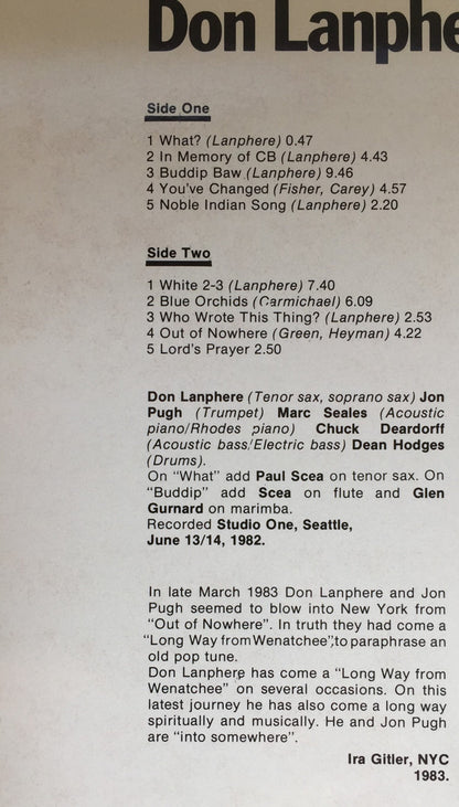 Don Lanphere Quintet Featuring Jon Pugh (2) : From "Out Of Nowhere" (LP, Album)