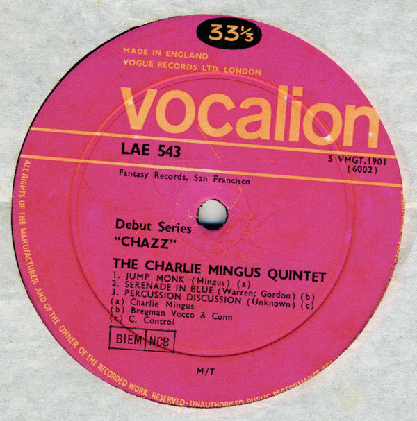 The Charles Mingus Quintet : Chazz! (LP, Album, Mono, RE)