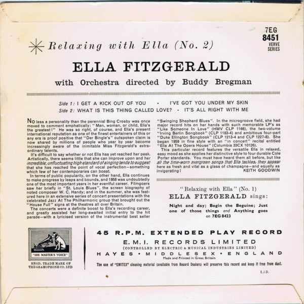 Ella Fitzgerald With The Buddy Bregman Orchestra : Relaxing With Ella (No. 2) (7", EP)