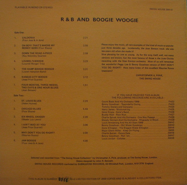 Various : R & B And Boogie Woogie (LP, Comp, Ltd)