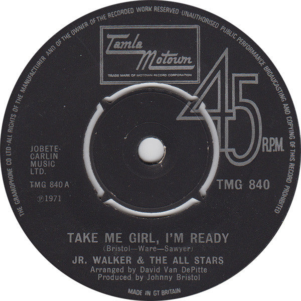 Junior Walker & The All Stars : Take Me Girl, I'm Ready  (7", Single, 4-P)