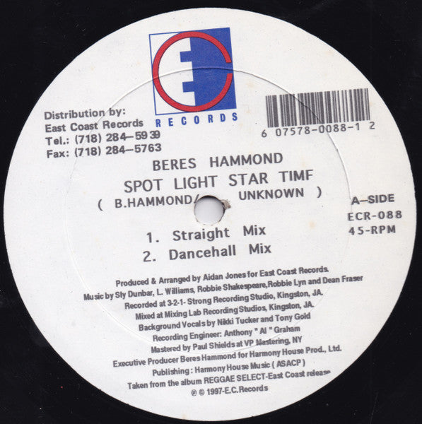 Beres Hammond / Dean Fraser : Spot Light Star Time / Instrumental (12", Single)