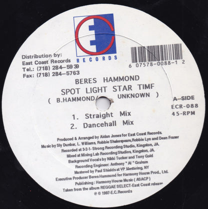 Beres Hammond / Dean Fraser : Spot Light Star Time / Instrumental (12", Single)
