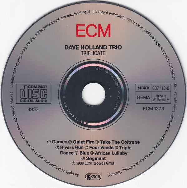 Dave Holland Trio : Triplicate (CD, Album)