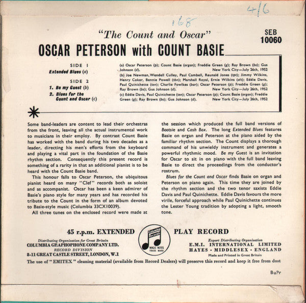 Oscar Peterson With Count Basie : The Count And Oscar (7", EP)