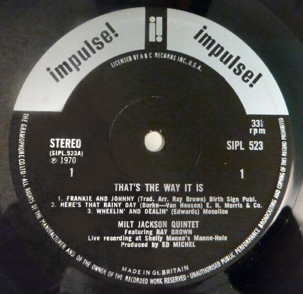 Milt Jackson Quintet Featuring Ray Brown : That's The Way It Is (LP, Album)