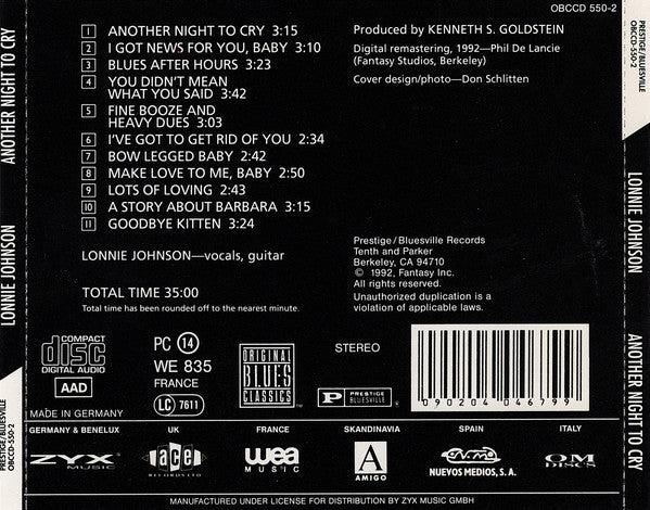 Lonnie Johnson (2) : Another Night To Cry (CD, Album)