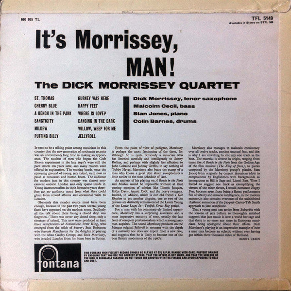 The Dick Morrissey Quartet : It's Morrissey, Man! (LP, Album, Mono)