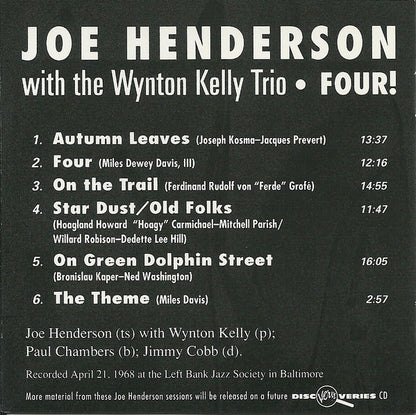 Joe Henderson With Wynton Kelly Trio : Four! (CD, Album, RM)