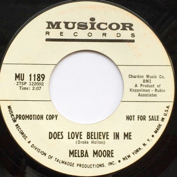 Melba Moore : Does Love Believe In Me / Don't Cry Sing Along With The Music (7", Promo)