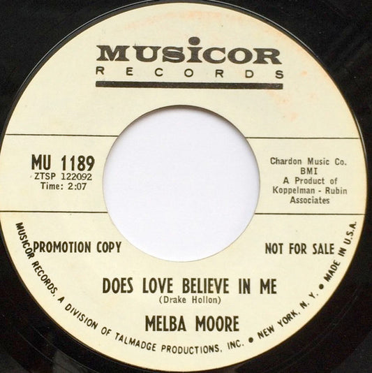 Melba Moore : Does Love Believe In Me / Don't Cry Sing Along With The Music (7", Promo)