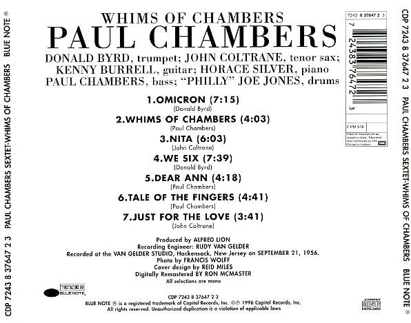 Paul Chambers Sextet : Whims Of Chambers (CD, Album, Mono, RE, RM)