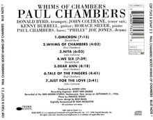 Paul Chambers Sextet : Whims Of Chambers (CD, Album, Mono, RE, RM)