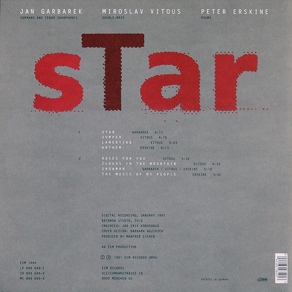 Jan Garbarek, Miroslav Vitous, Peter Erskine : Star (LP, Album)