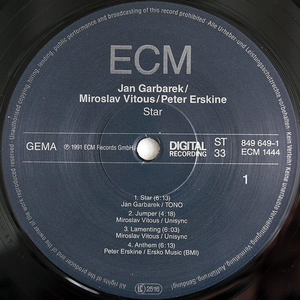 Jan Garbarek, Miroslav Vitous, Peter Erskine : Star (LP, Album)