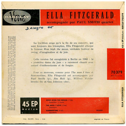Ella Fitzgerald Accompagnée Par Paul Smith Quartet : Ella En Europe (7", EP, RP)