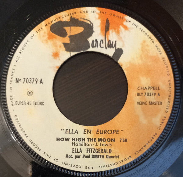 Ella Fitzgerald Accompagnée Par Paul Smith Quartet : Ella En Europe (7", EP, RP)