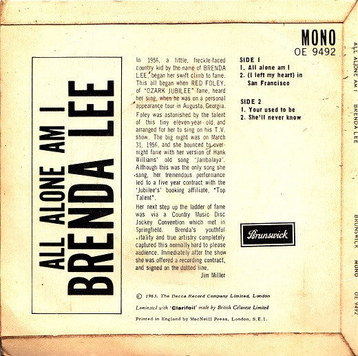 Brenda Lee : All Alone Am I (7", EP)