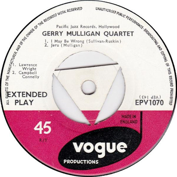 Gerry Mulligan Quartet : Gerry Mulligan Quartet (7", EP, RP)