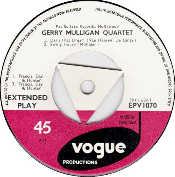 Gerry Mulligan Quartet : Gerry Mulligan Quartet (7", EP, RP)
