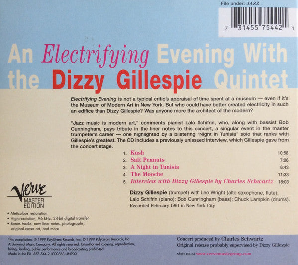 Dizzy Gillespie Quintet : An Electrifying Evening With The Dizzy Gillespie Quintet (CD, Album, RE, Dig)