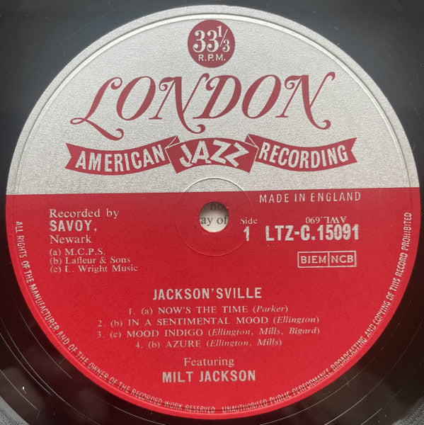 Milt Jackson : Jackson'sville (LP, Album, Mono)