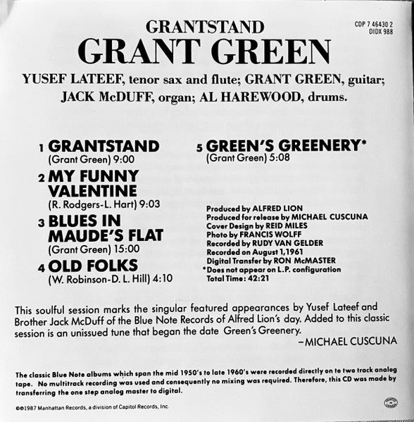 Grant Green : Grantstand (CD, Album, RE, Cap)