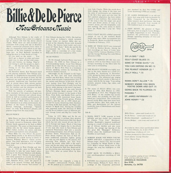 Billie & De De Pierce : New Orleans Music (LP)