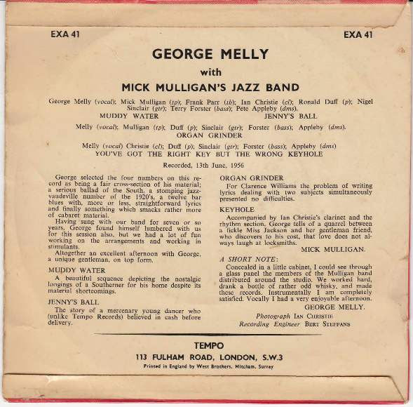 George Melly With Mick Mulligan & His Band : George Melly With Mick Mulligan's Jazz Band (7", EP)