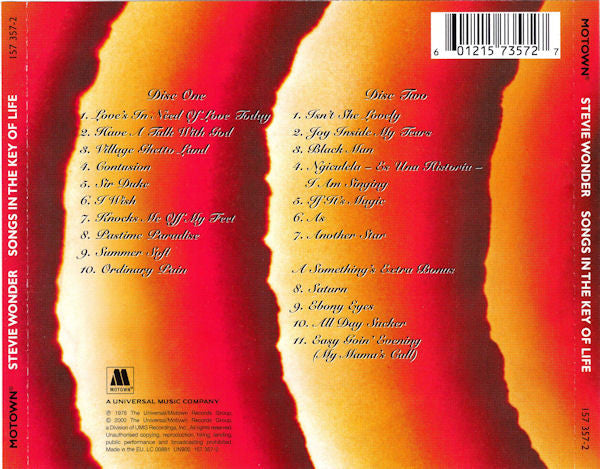 Stevie Wonder : Songs In The Key Of Life (2xCD, Album, RE, RM, EDC)