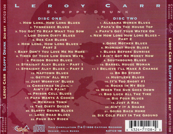 Leroy Carr : Sloppy Drunk (2xCD, Comp, Mono, RM)