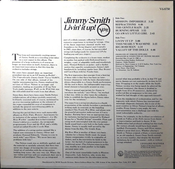 Jimmy Smith : Livin' It Up! (LP, Album, MGM)