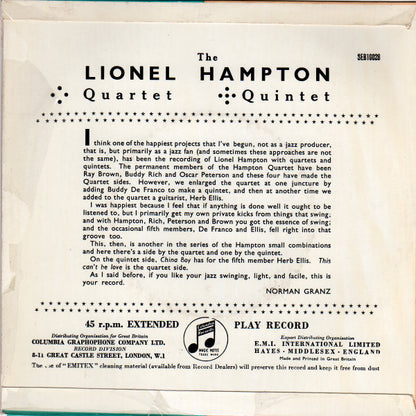 Lionel Hampton And His Quartet / Lionel Hampton Quintet : The Lionel Hampton Quartet - Quintet (7", EP)