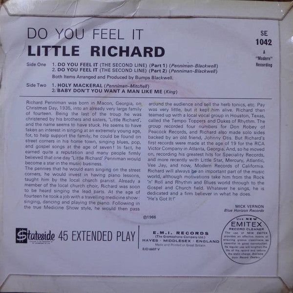 Little Richard : Do You Feel It (The Second Line) (7", EP, Mono)