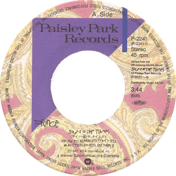 Prince = プリンス* : Sign "O" The Times = サイン・オブ・ザ・タイムズ (7", Single)