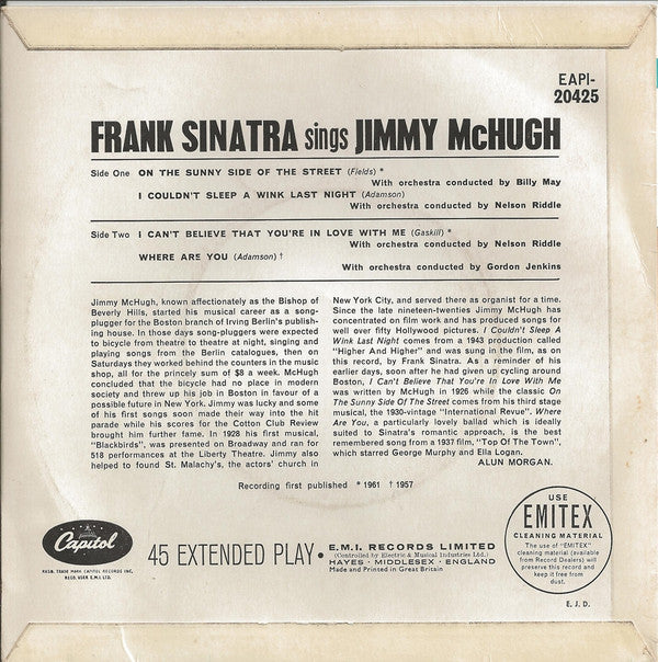 Frank Sinatra : Frank Sinatra Sings Jimmy McHugh (7", EP, Mono)