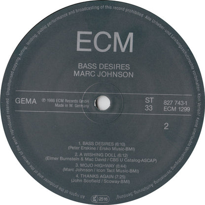 Marc Johnson (2) : Bass Desires (LP, Album)