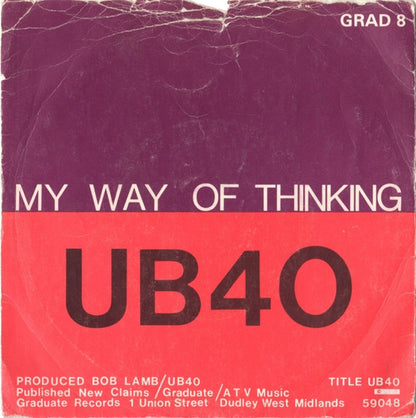 UB40 : My Way Of Thinking / I Think Its Going To Rain Today (7", Single)