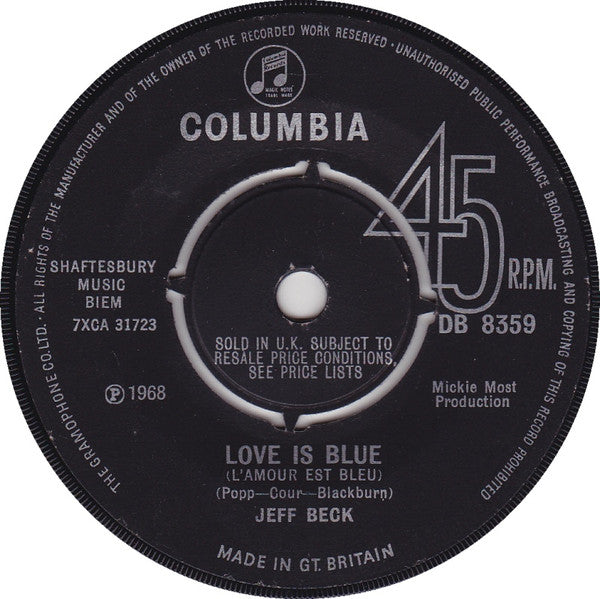 Jeff Beck : Love Is Blue (L'amour Est Bleu) (7", Single, 4 P)