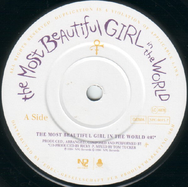 The Artist (Formerly Known As Prince) : The Most Beautiful Girl In The World (7", Single)