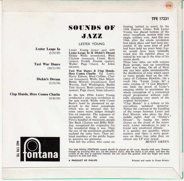 Lester Young : Sounds Of Jazz (7", EP)