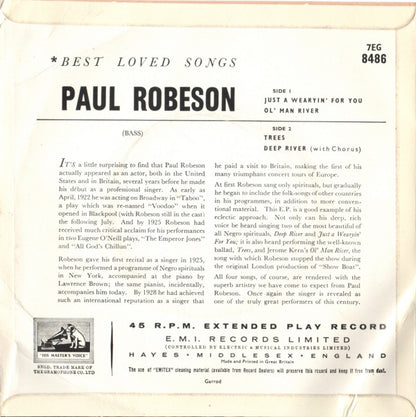 Paul Robeson : Best Loved Songs (7", EP, RP, Kno)