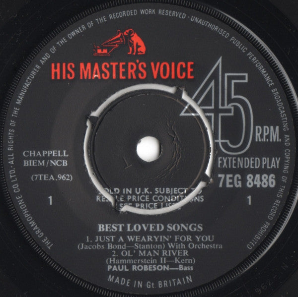 Paul Robeson : Best Loved Songs (7", EP, RP, Kno)