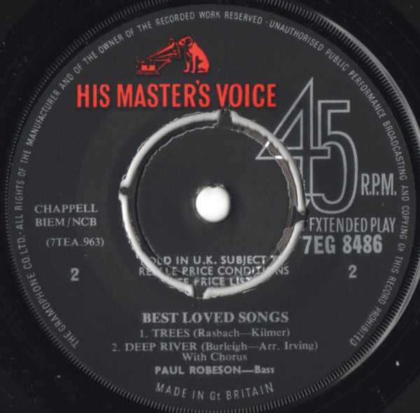 Paul Robeson : Best Loved Songs (7", EP, RP, Kno)