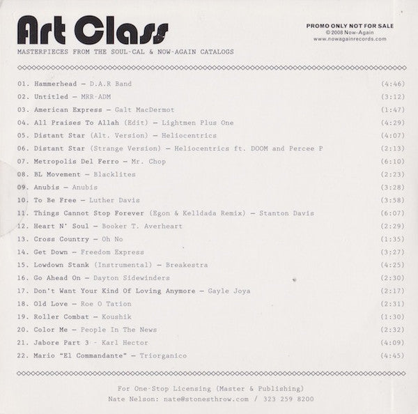 Various : Art Class - Masterpieces From The Soul-Cal & Now-Again Catalogs (CD, Promo, Smplr, Car)