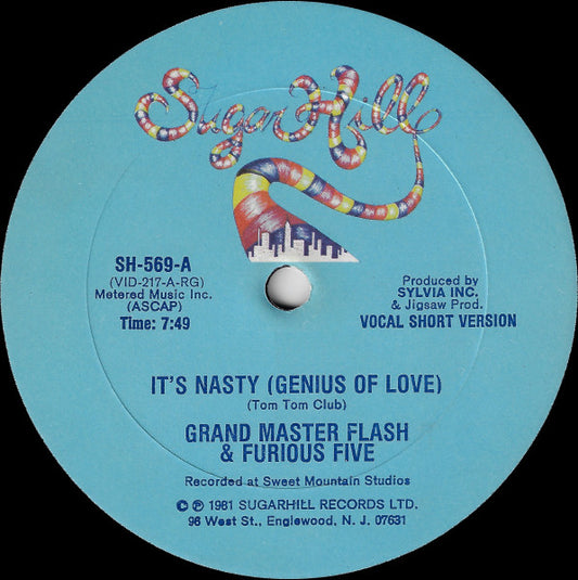 Grandmaster Flash & The Furious Five : It's Nasty (Genius Of Love) (12", Blu)