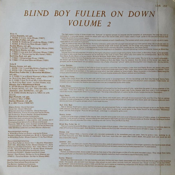 Various : Blind Boy Fuller On Down Vol.2 (LP, Comp)